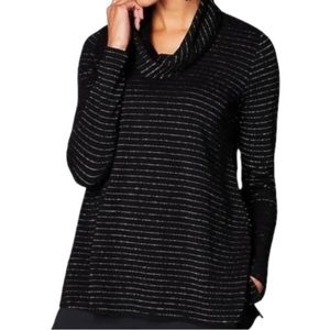 J. Jill Wearever Striped Cowl Neck Long Sleeve Pullover Black/Silver Sz XL NWT